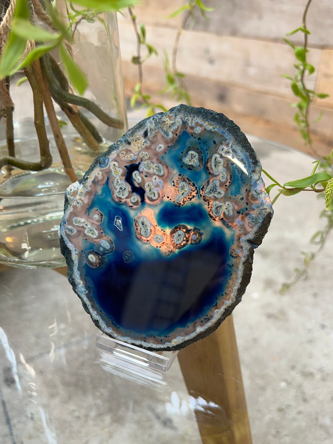 Agaat schijf (blauw gekleurd) Agaat schijf (blauw gekleurd)