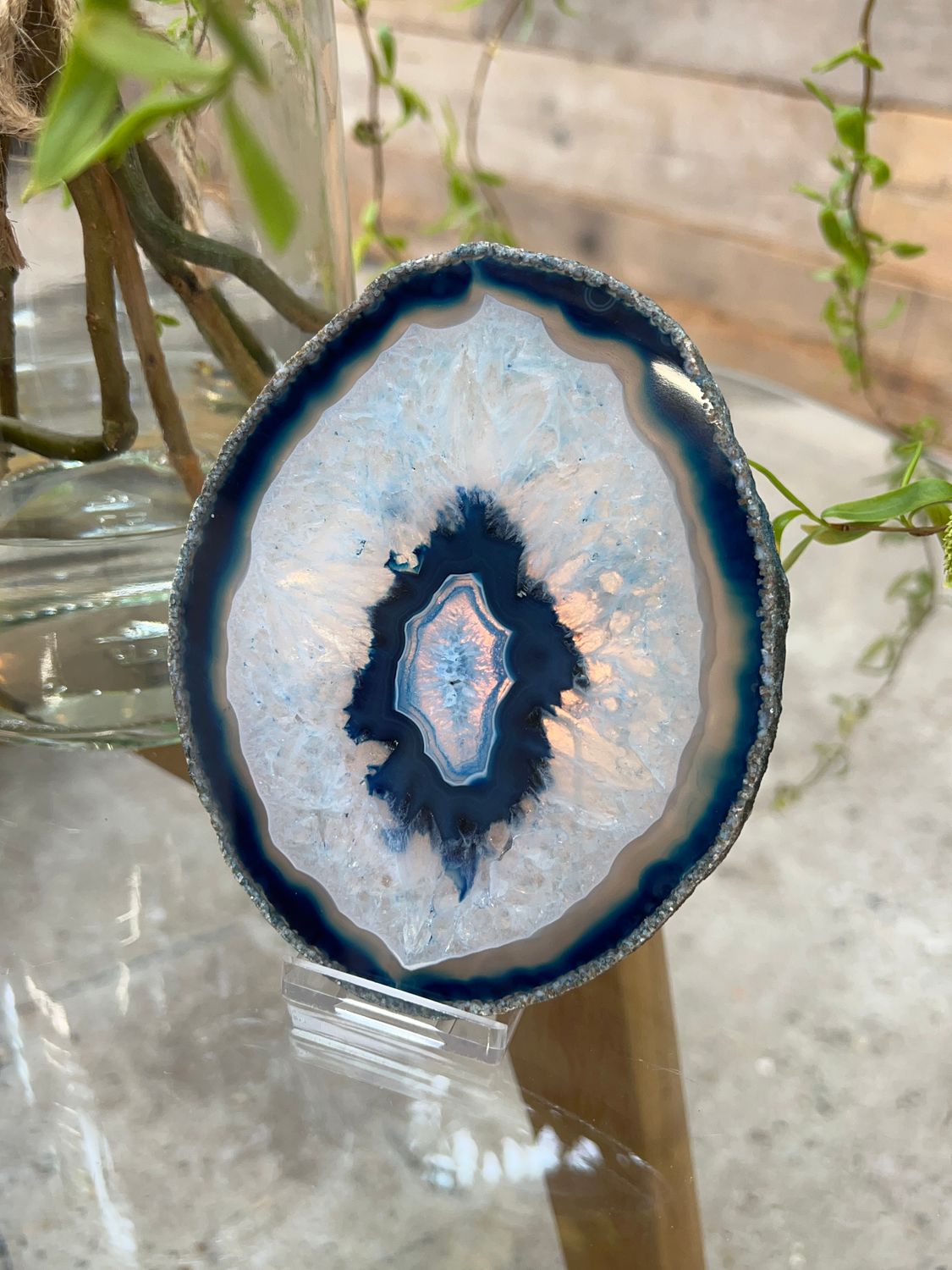 Agaat schijf (blauw gekleurd)