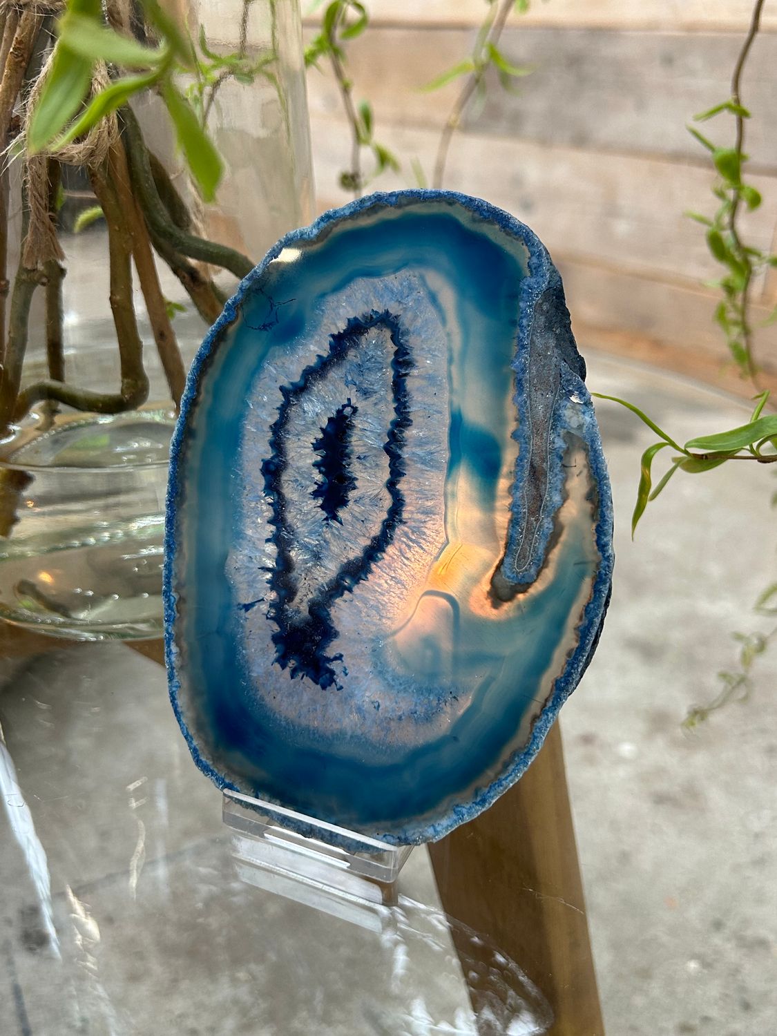 Agaat schijf (blauw gekleurd)