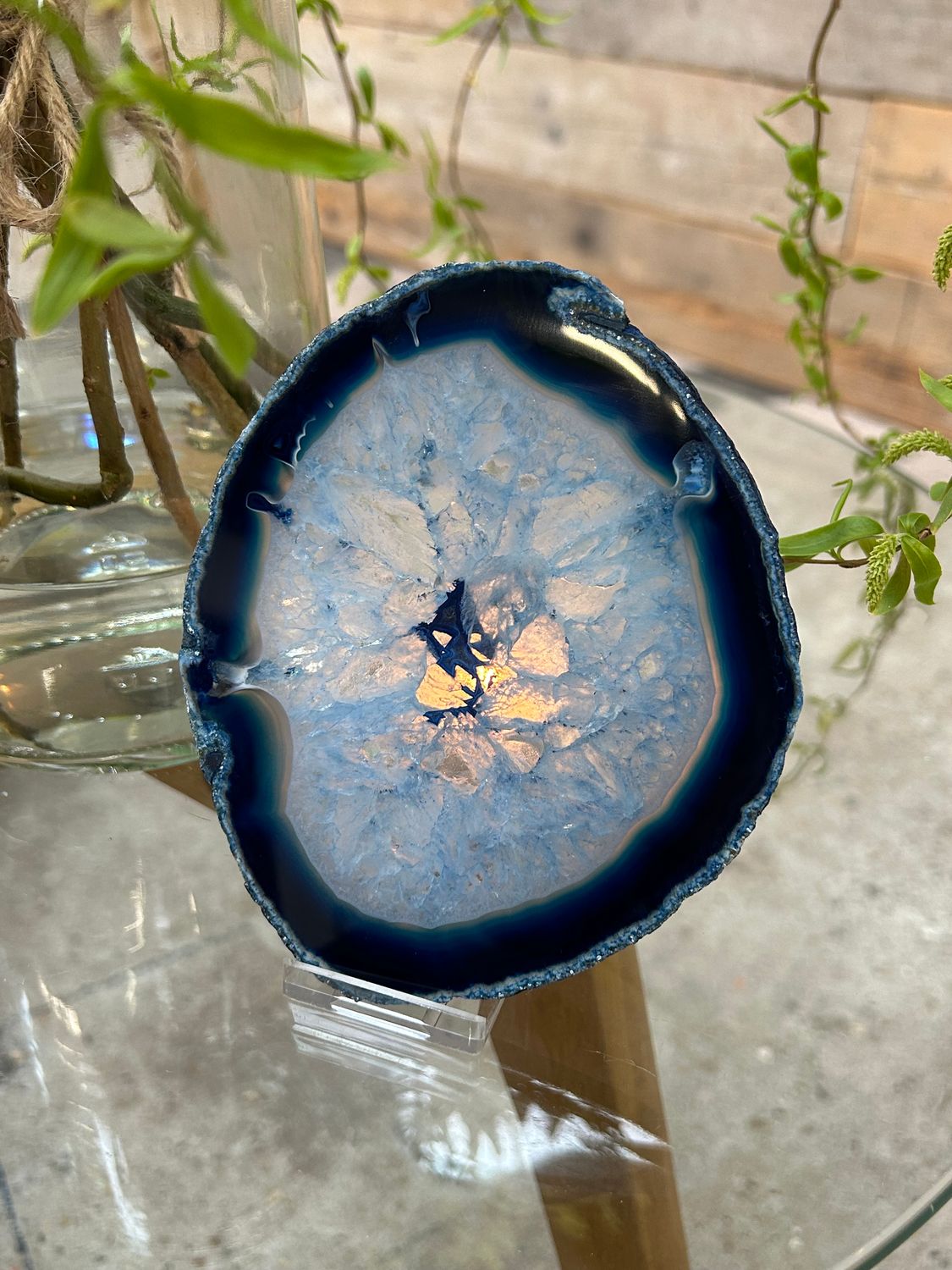 Agaat schijf (blauw gekleurd)