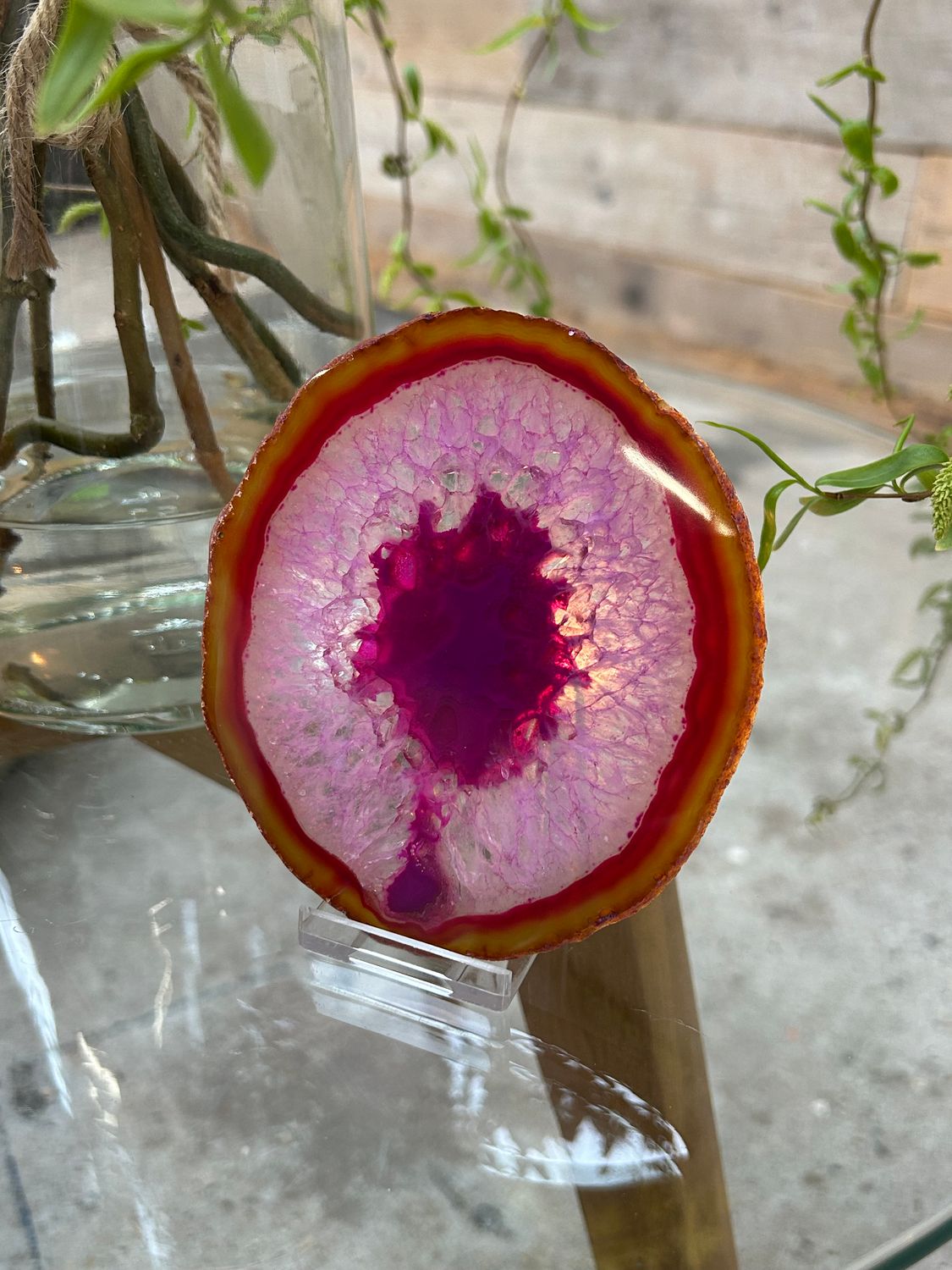 Agaat schijf (roze gekleurd)