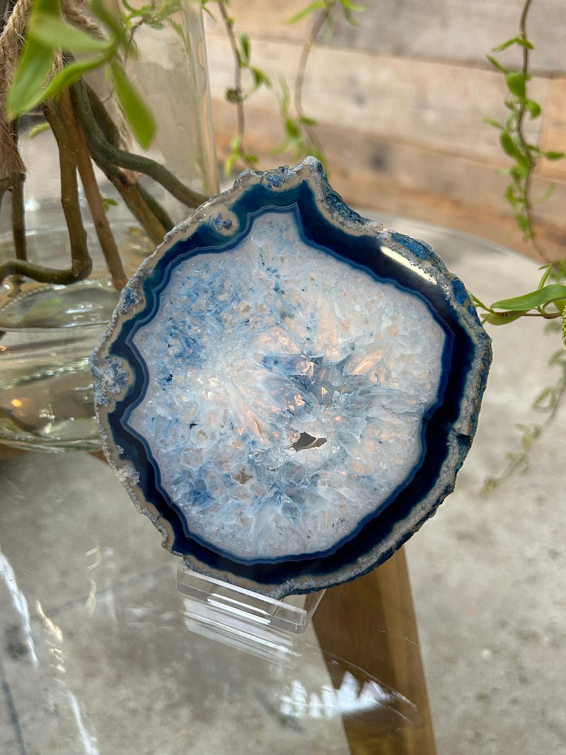 Agaat schijf (blauw gekleurd)