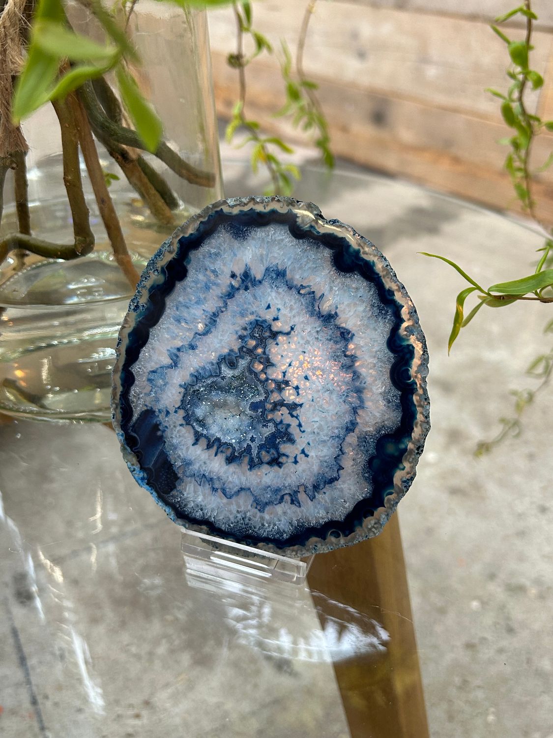 Agaat schijf (blauw gekleurd)