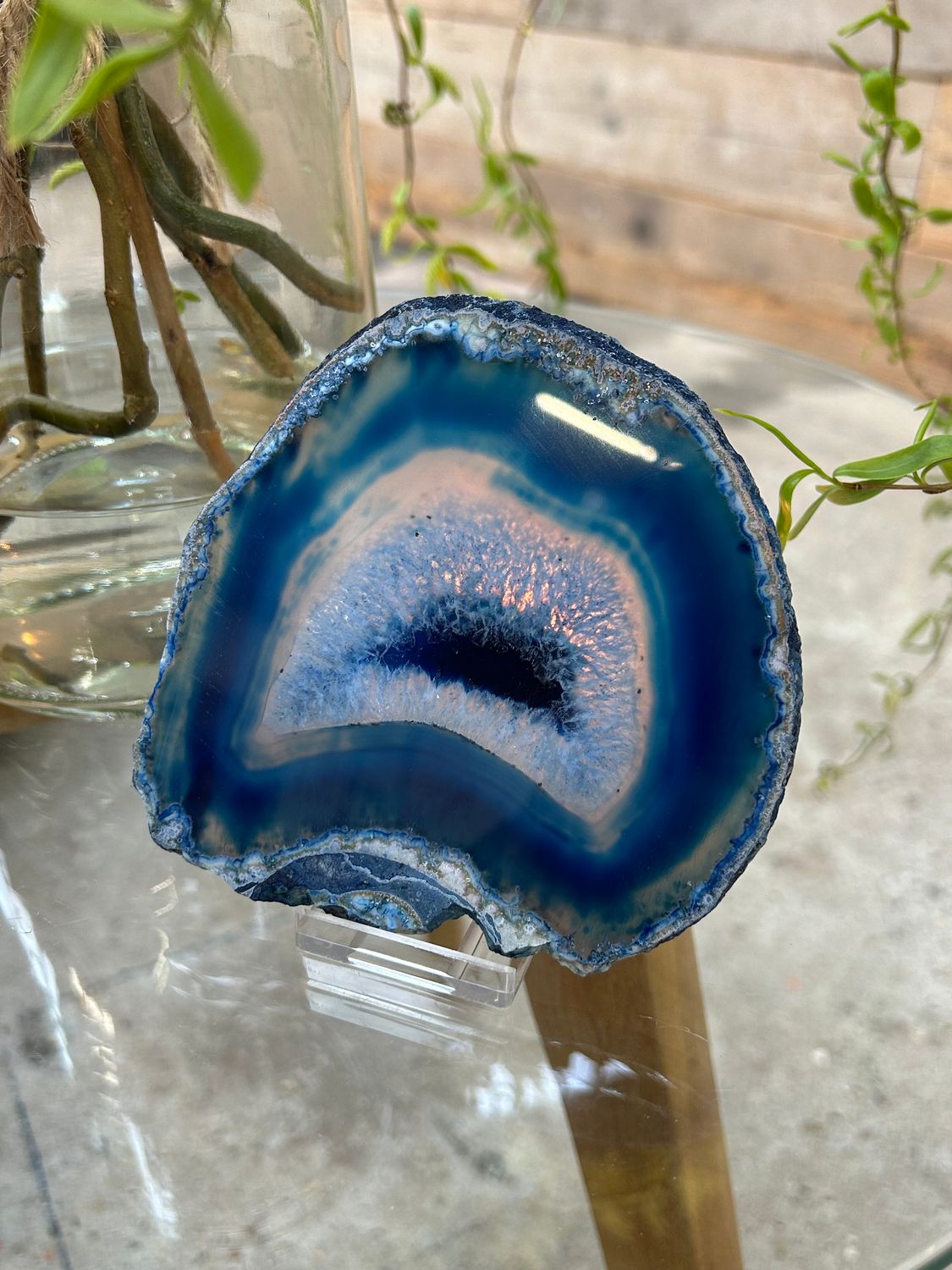 Agaat schijf (blauw gekleurd)