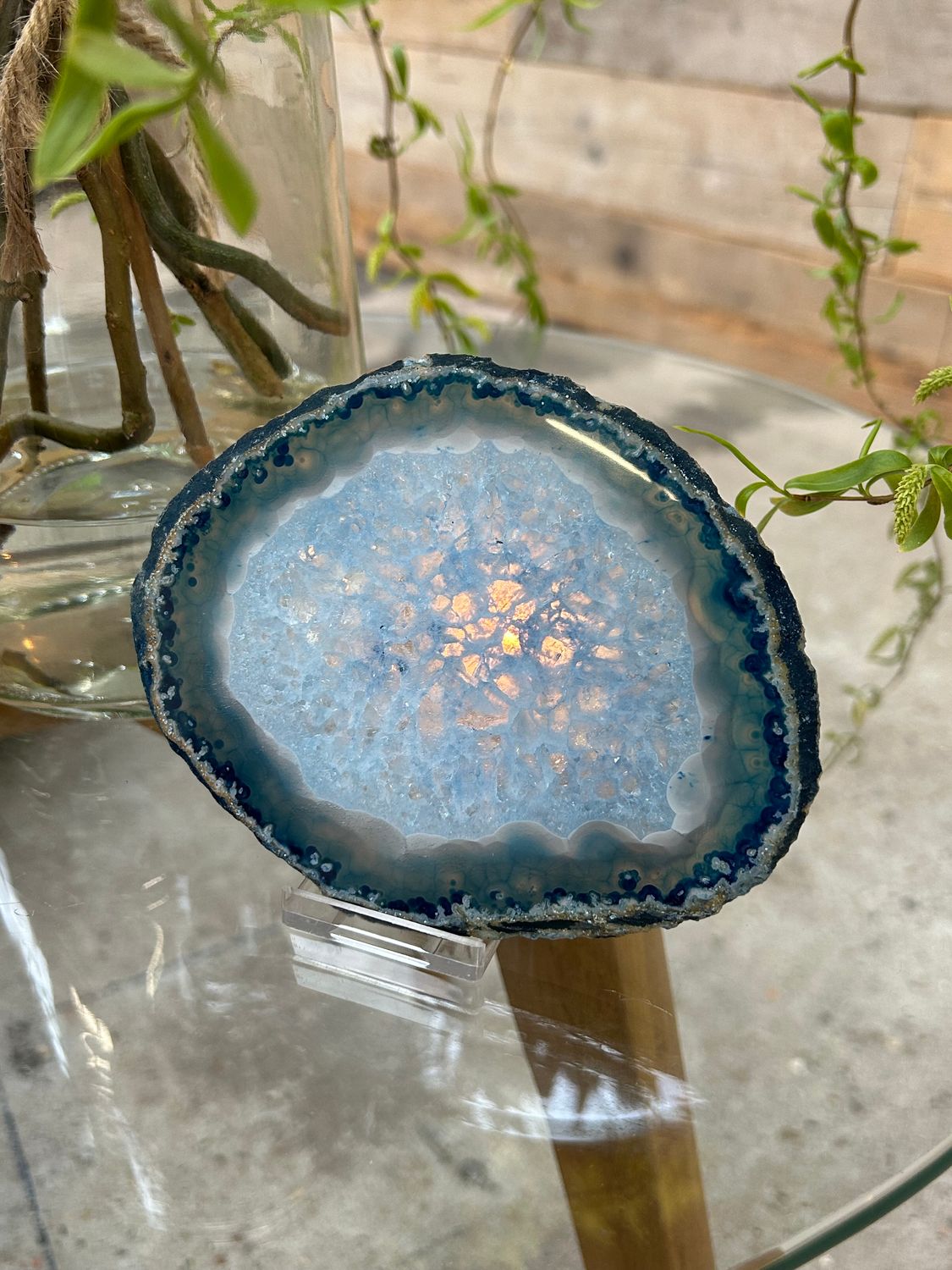 Agaat schijf (blauw gekleurd)