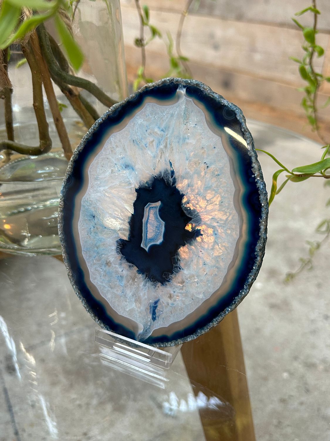 Agaat schijf (blauw gekleurd)