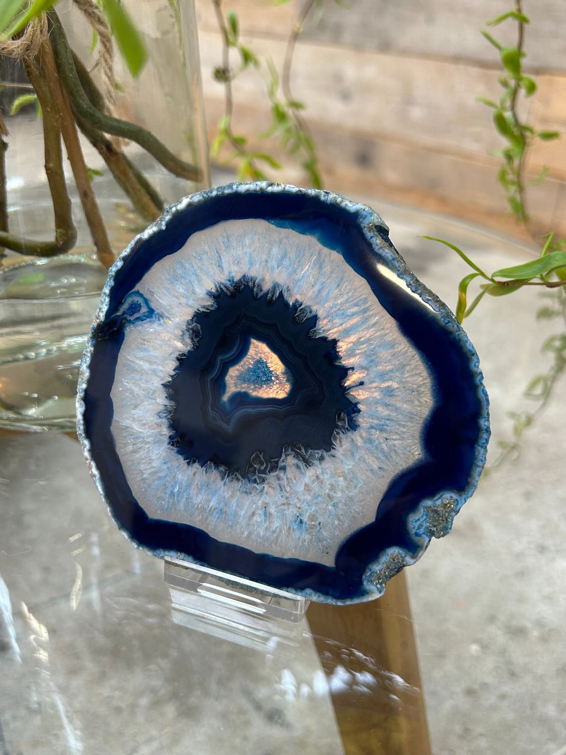 Agaat schijf (blauw gekleurd)