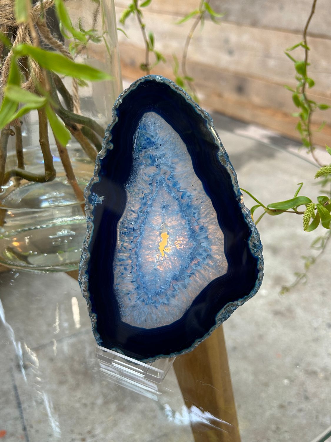 Agaat schijf (blauw gekleurd)