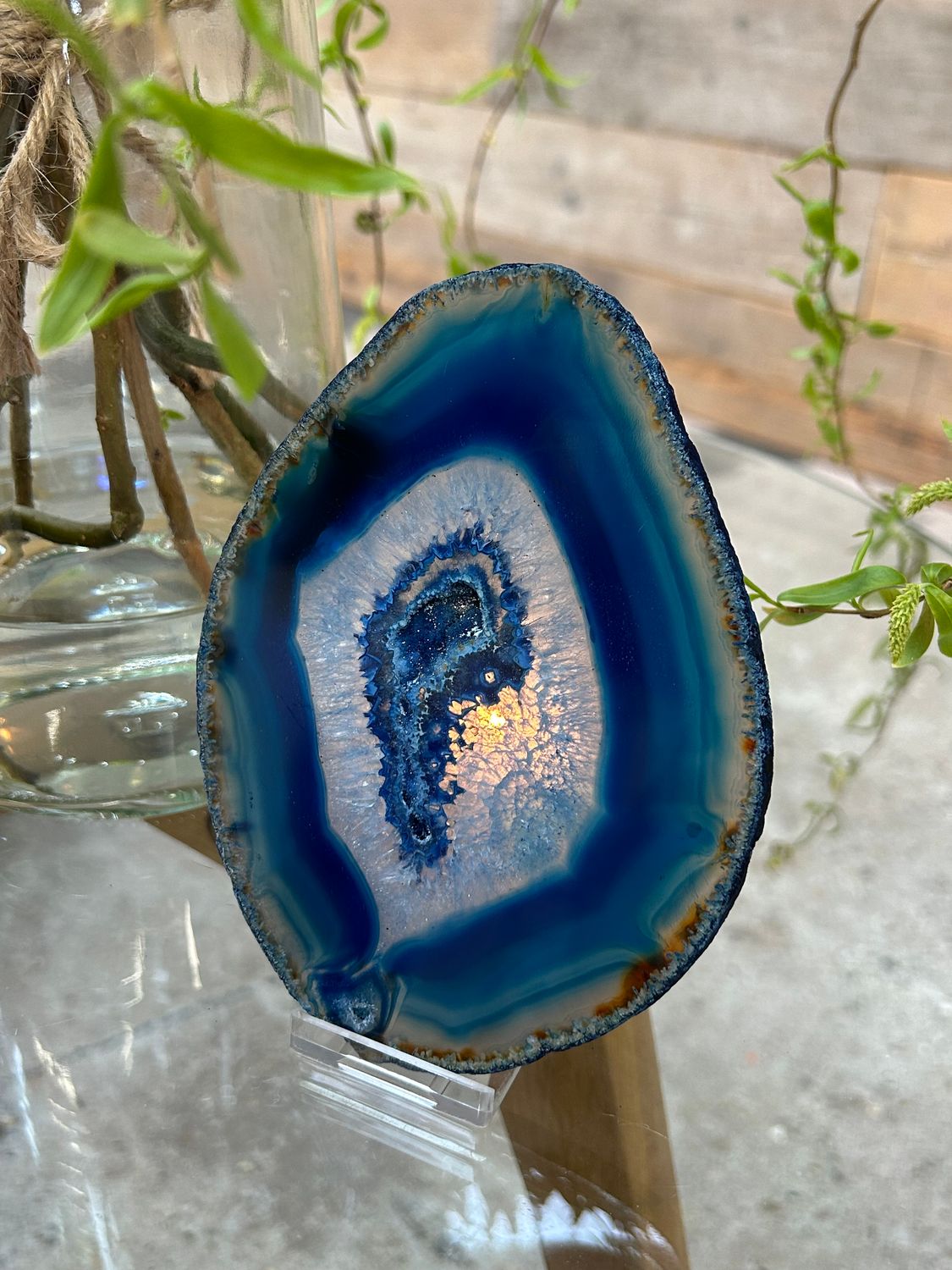 Agaat schijf (blauw gekleurd)