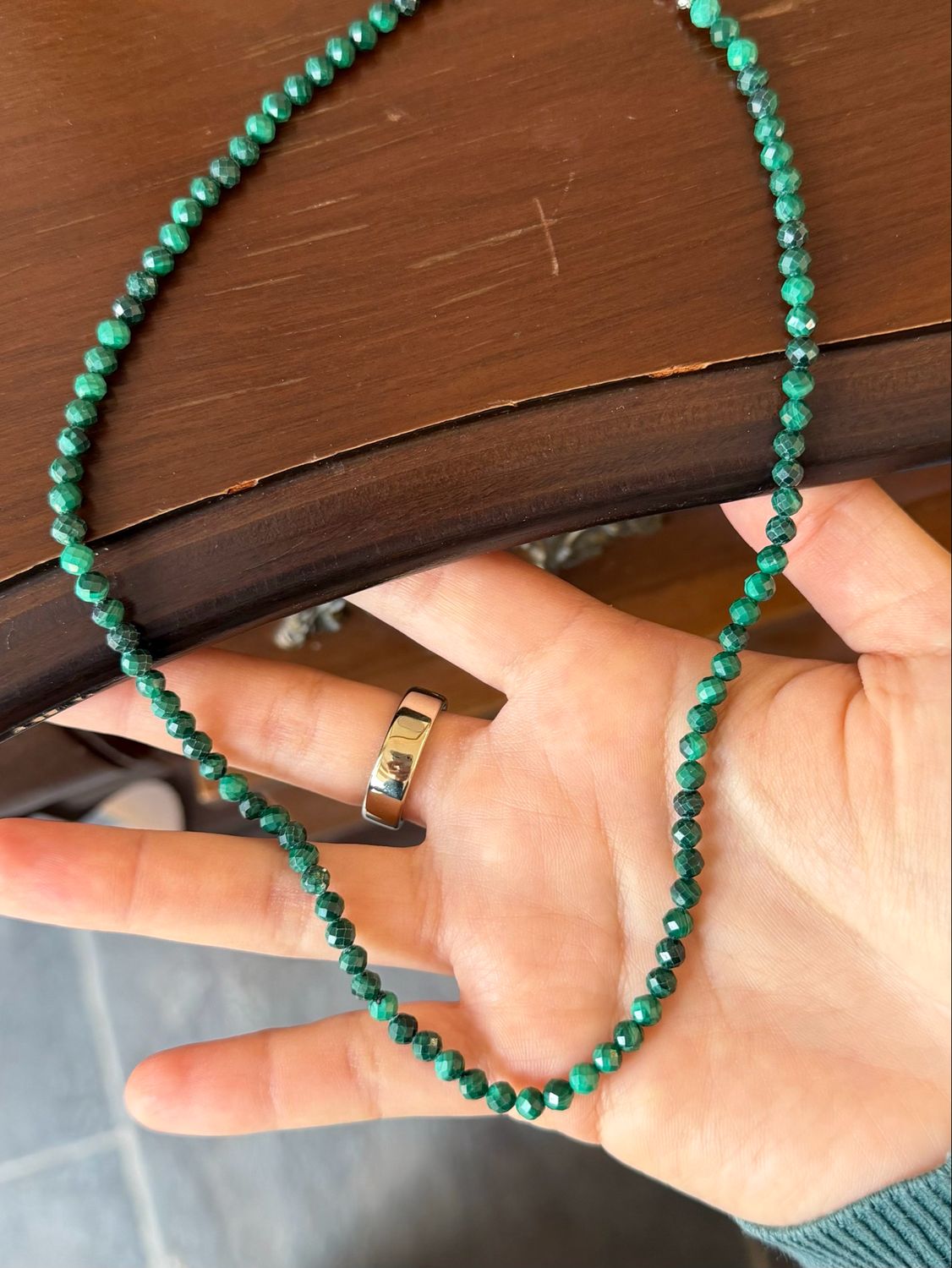 Malachiet ketting 4mm facet geslepen