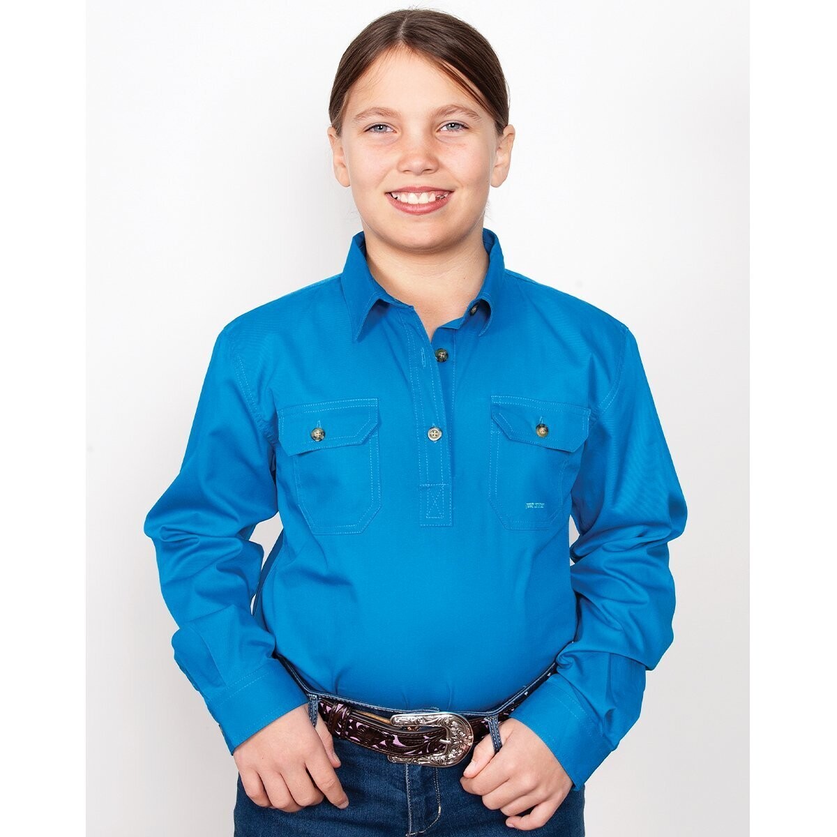 Just Country Girls Kenzie Workshirt, Colour: Blue Jewel, Size: XSmall (4-5)