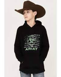 Ariat Boy's Black/Green Flag Hoodie, SIZE: Small