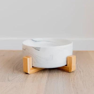 DG Paws Single Ceramic Bowl with Wooden Stand