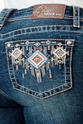 Grace In LA Jeans Aztec Embroidered