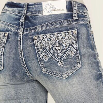 Grace in LA Jeans Geo Embroidered
