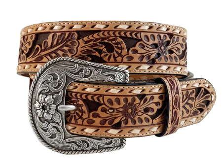 Roper Womens Natural Floral Tooled Belt, Size: Small