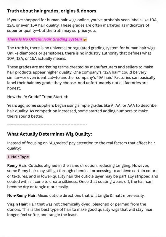 Hair Grades, Origins &amp; Donors