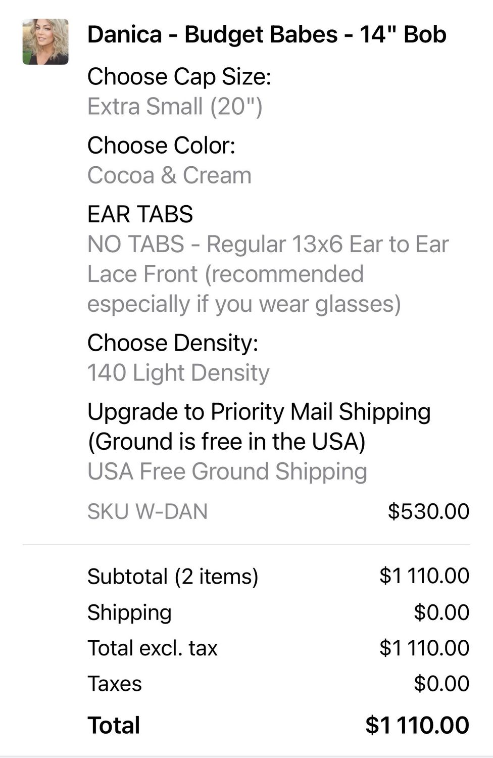 Layaway - 2 Wigs - 1st Payment