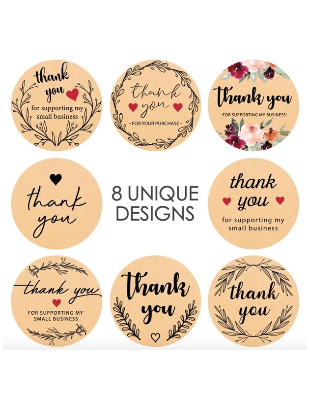 1.5" Brown - Multiple designs Thank You Stickers