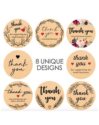 1.5" Brown - Multiple designs Thank You Stickers