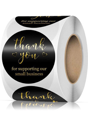 1 Inch Black Thank You Stickers
