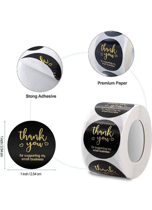 1 Inch Black Thank You Stickers