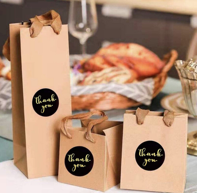 1.5&quot; Black Thank You Stickers with Gold Writing