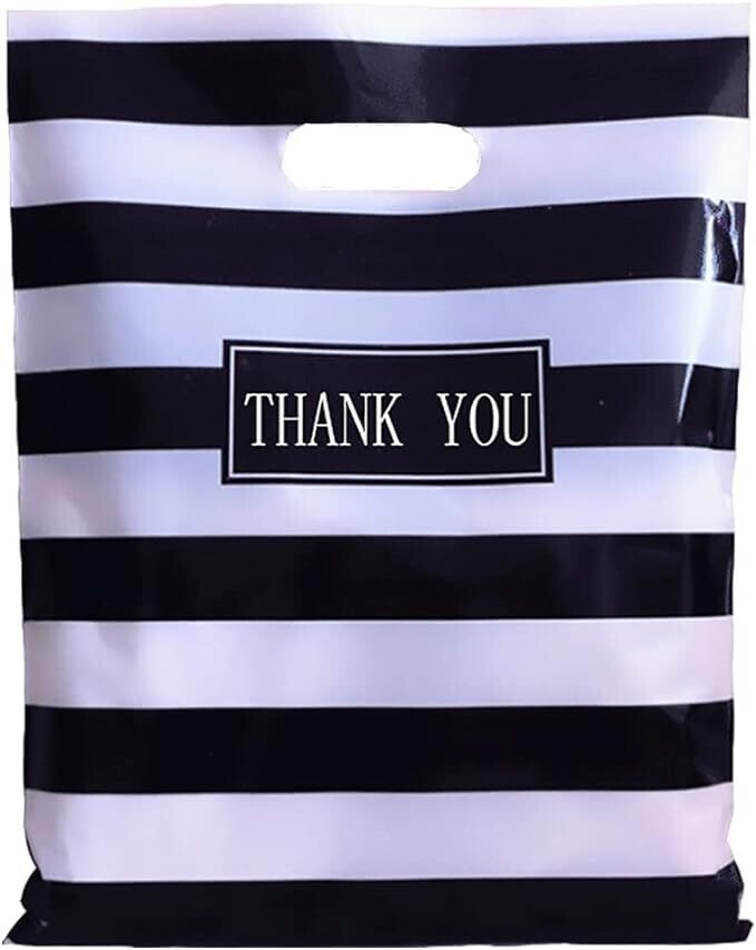 12x16 Inches Black &amp; White Striped Shopping Bags