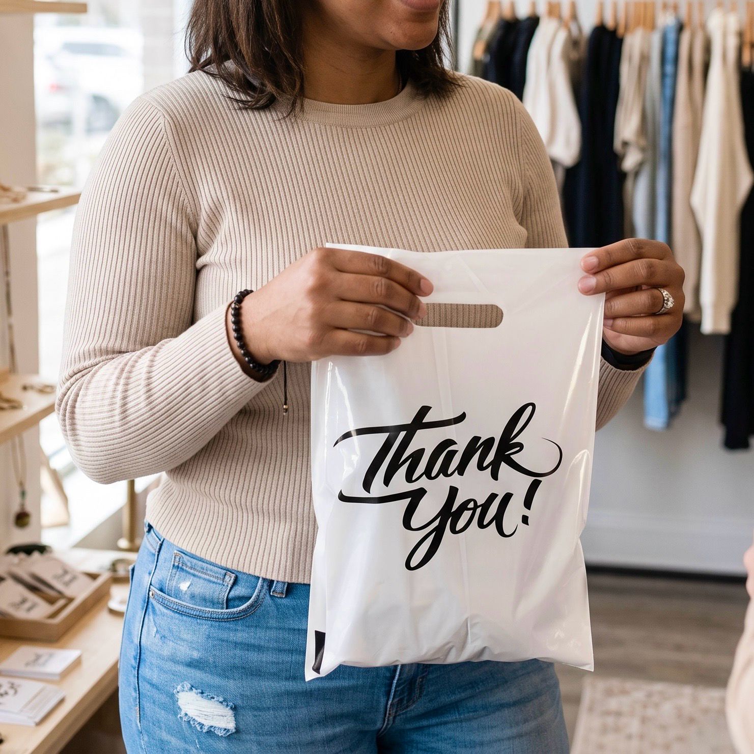 9x12 Inches White Thank You Shopping Bags