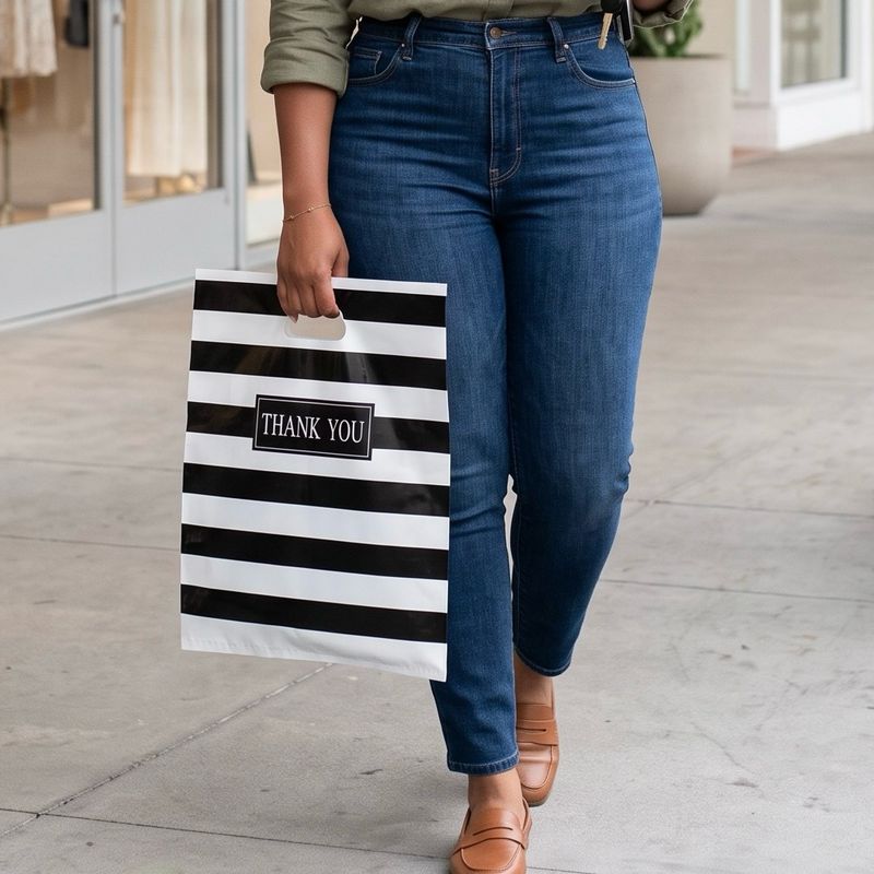 12x16 Inches Black &amp; White Striped Shopping Bags