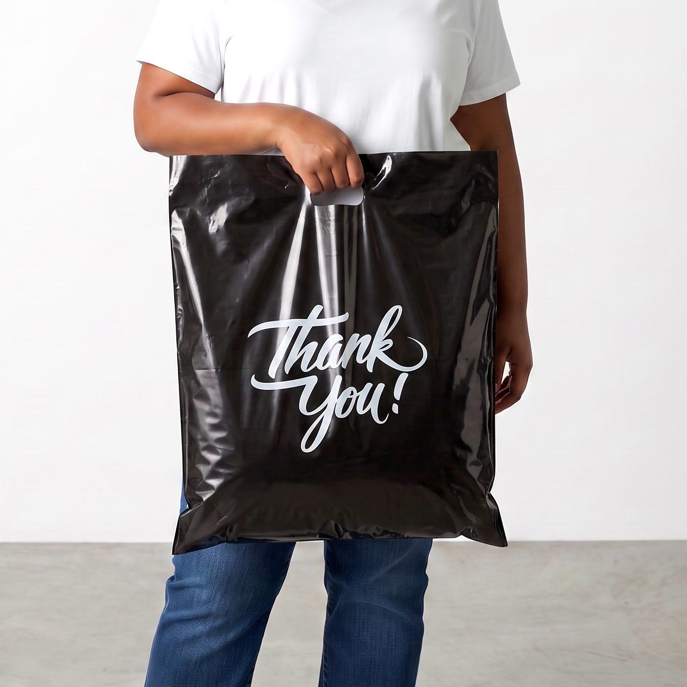 16x18" Black Thank You Shopping Bags