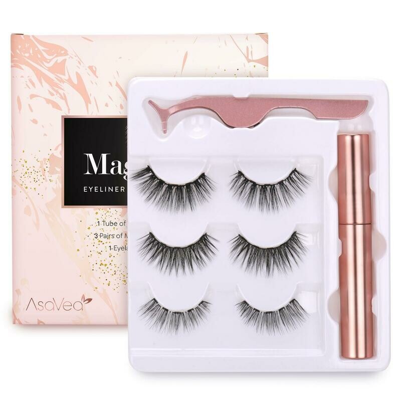 3 Pairs Magnetic Eyelashes with Eyeliner - Comes With Applicator