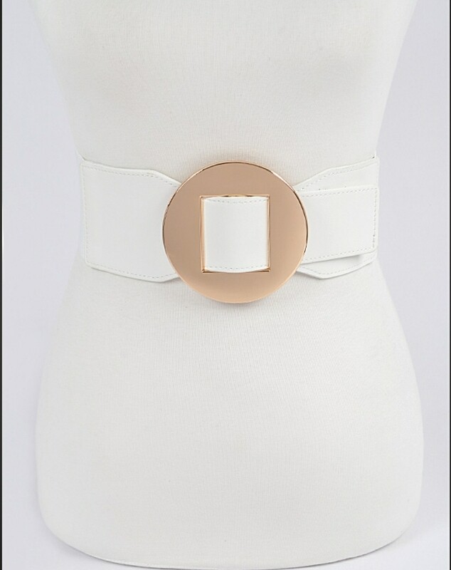 White Gold Faux Leather Elastic Belt