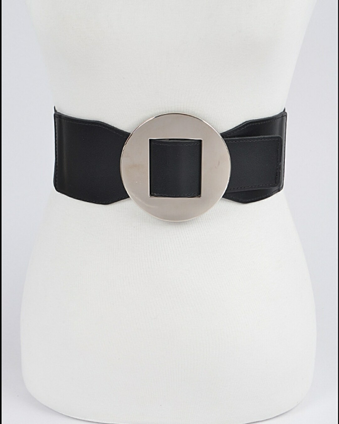 Black Silver Faux Leather Elastic Belt