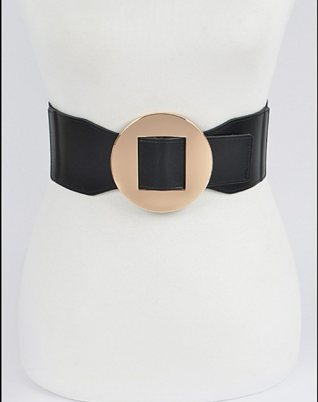 Black Gold Faux Leather Elastic Belt
