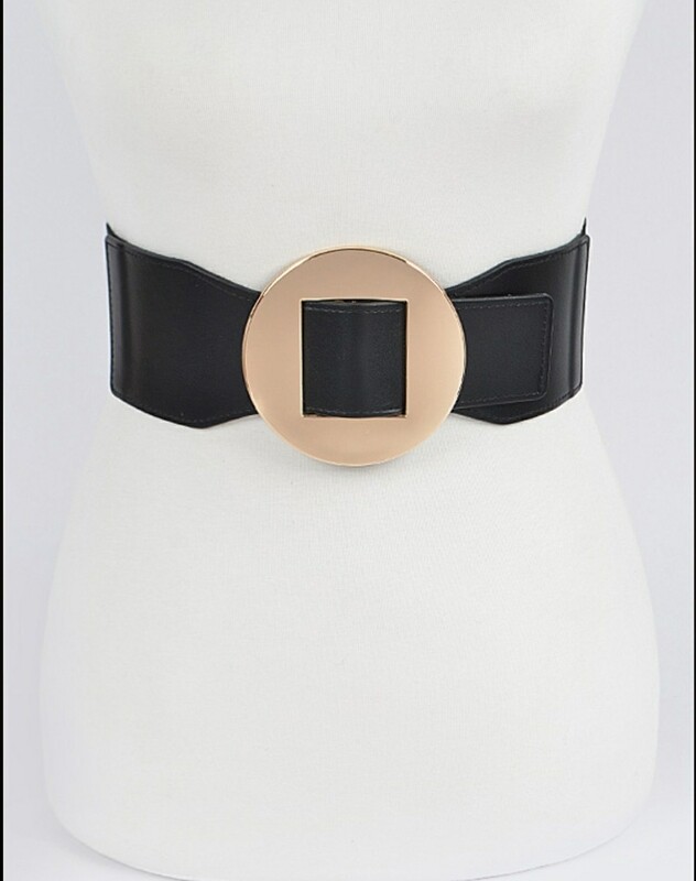 Black Gold Faux Leather Elastic Belt