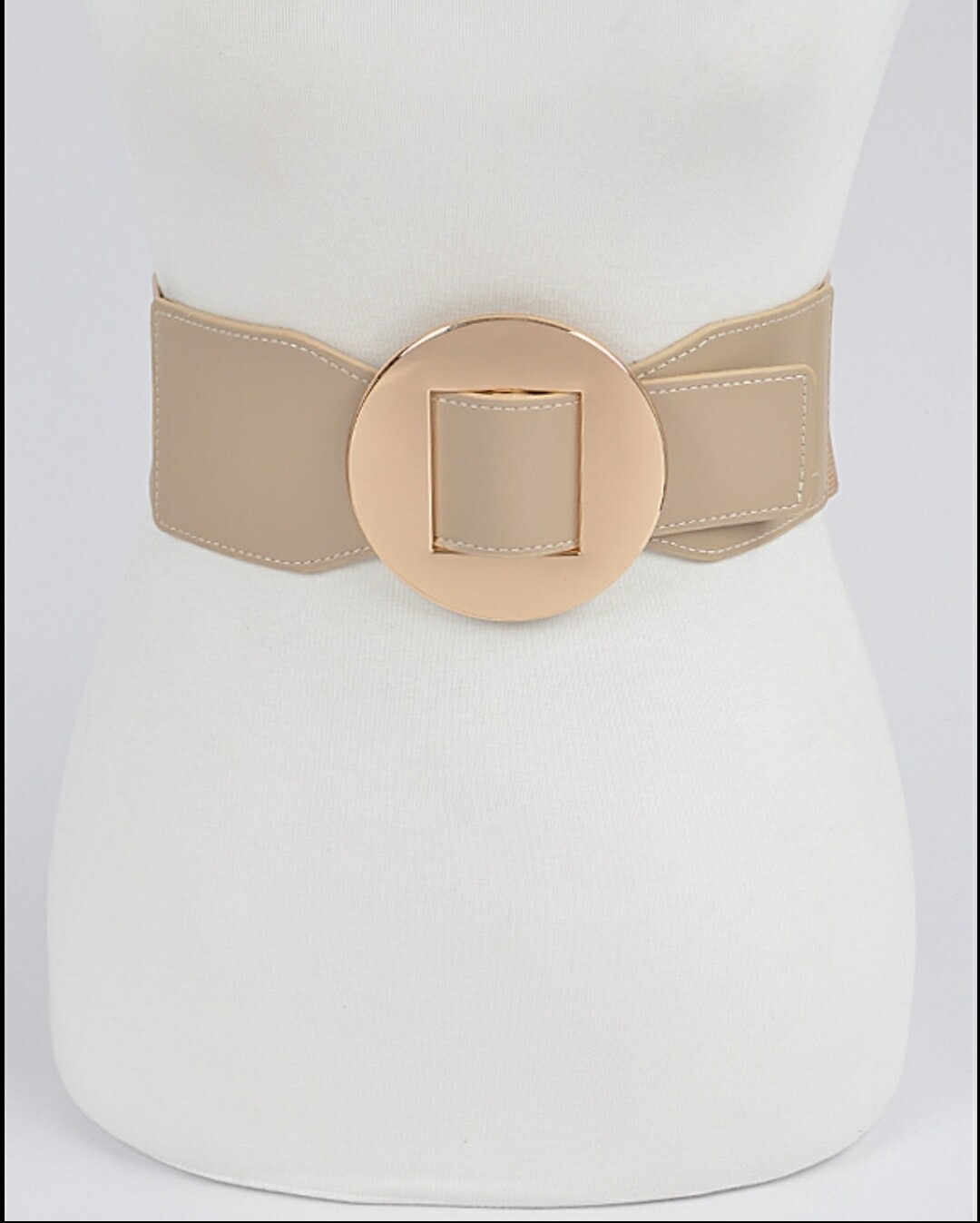 Nude Gold Faux Leather Elastic Belt