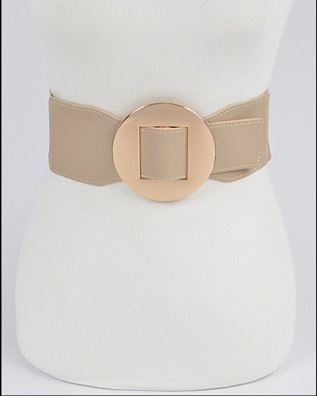 Nude Gold Faux Leather Elastic Belt