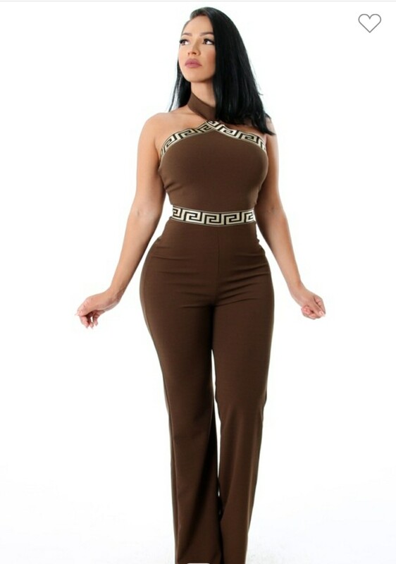 Brown Cross Open Back jumpsuit