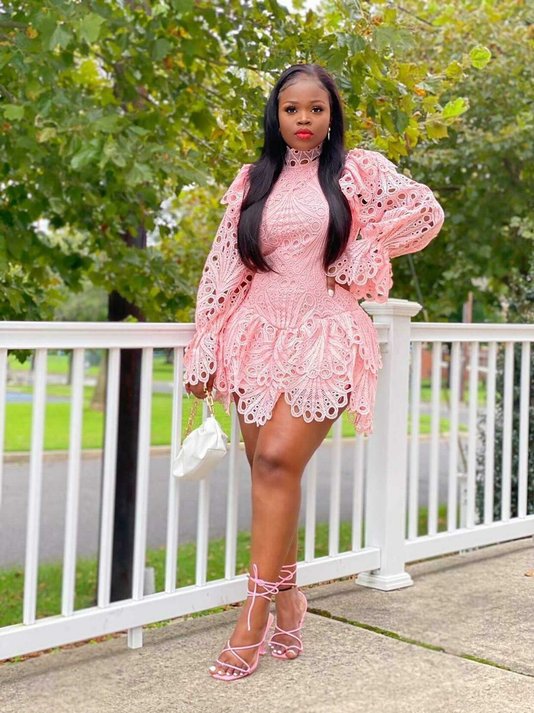 Pastel Pink Crochet Mini Dress