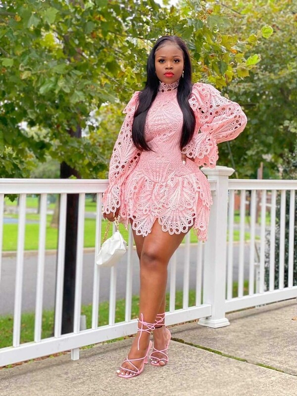 Pastel Pink Crochet Mini Dress