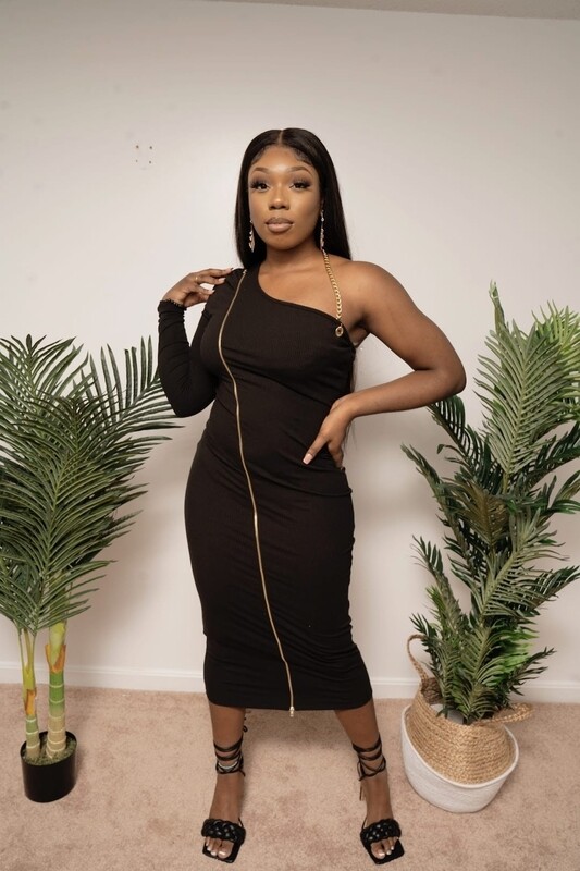 Black Zipper with Gold chain Dress