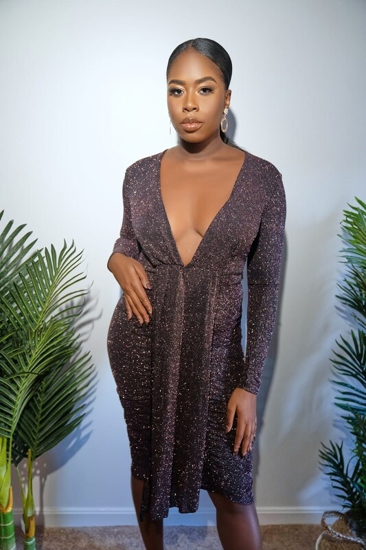 Burgundy Glitter V-neeck Dress