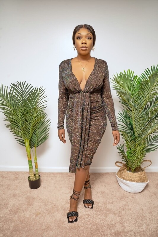 Gold Glitter V-neeck Dress