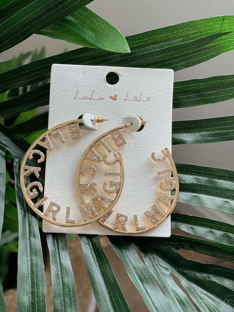 Gold Black Girl Magic Hoop Earrings