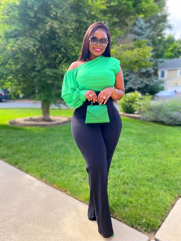 Green One Sleeve Off Shoulder Top