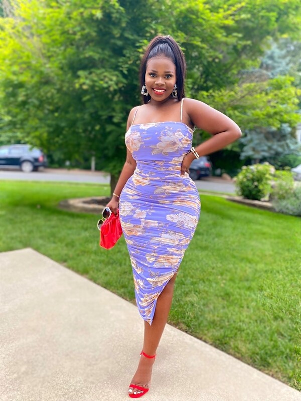 Lavender Ruched Side Slit Dress
