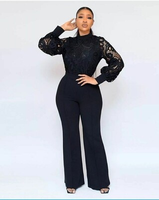 Black Crochet Lace Jumpsuit