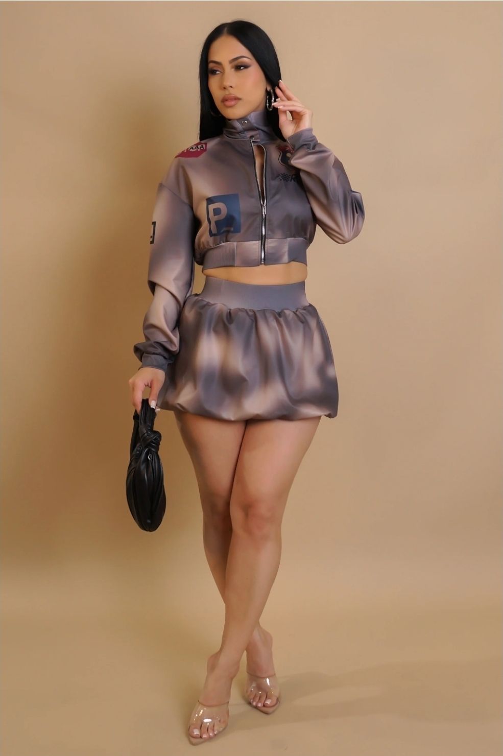 Evelyn Brown Mini Skirt Set