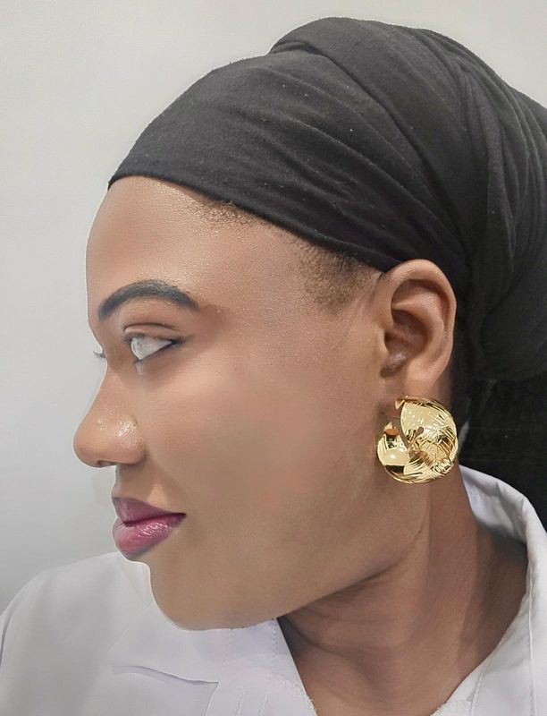 Gold round Metal Earrings